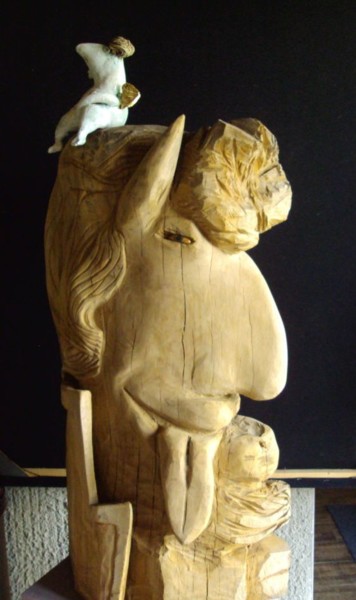 Скульптура под названием "Diabeł" - Alex Johanson, Подлинное произведение искусства, Дерево