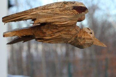 Skulptur mit dem Titel "z cyklu ptaszki bes…" von Alex Johanson, Original-Kunstwerk, Holz