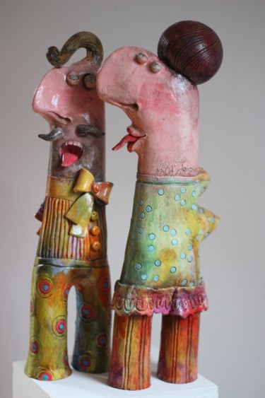 Sculpture titled "U cioci na imienina…" by Alex Johanson, Original Artwork, Ceramics