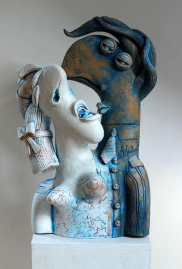 Sculpture intitulée "Niebieskie tabletki" par Alex Johanson, Œuvre d'art originale, Céramique