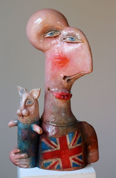 Skulptur mit dem Titel "Nauczyciel angielsk…" von Alex Johanson, Original-Kunstwerk, Keramik