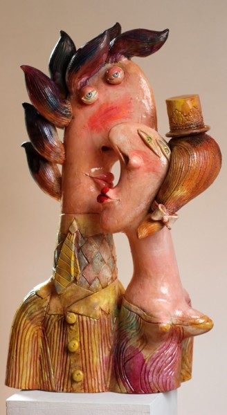 Sculpture titled "Z nieznajomą..." by Alex Johanson, Original Artwork, Ceramics