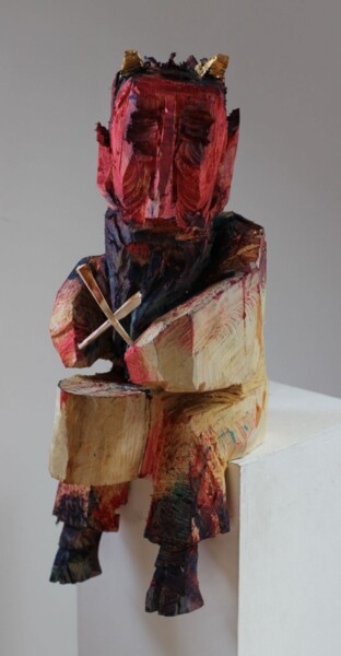 Sculptuur getiteld "Diabelski bębnista" door Alex Johanson, Origineel Kunstwerk, Hout