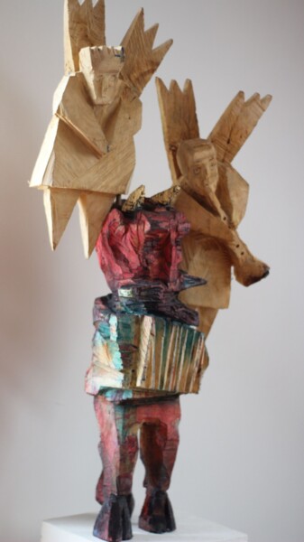Sculpture intitulée "Diabeł na weselu" par Alex Johanson, Œuvre d'art originale, Bois