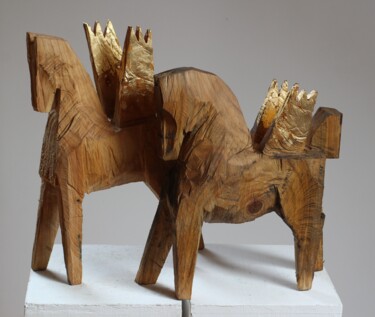 Sculpture titled "Z cyklu Konie beski…" by Alex Johanson, Original Artwork, Wood