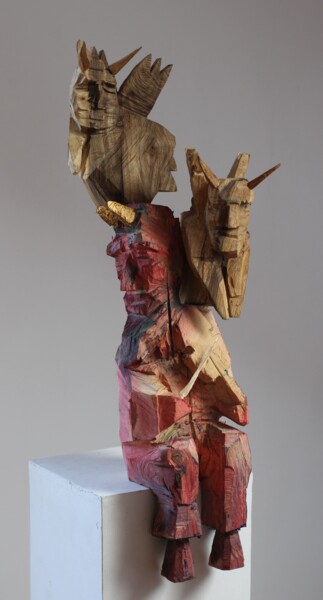 Sculpture titled "Z cyklu diabły besk…" by Alex Johanson, Original Artwork, Wood