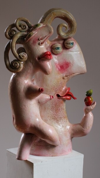 Skulptur mit dem Titel ""Kuszenie Adama..."" von Alex Johanson, Original-Kunstwerk, Ton