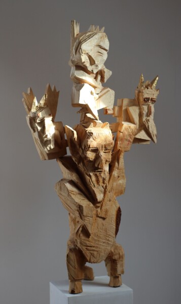 Sculpture titled "Z CYKLU DIABŁY BESK…" by Alex Johanson, Original Artwork, Wood