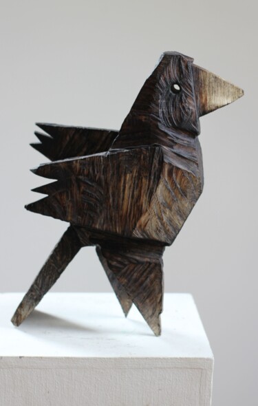 Skulptur mit dem Titel "Z cyklu Ptaszki bes…" von Alex Johanson, Original-Kunstwerk, Holz
