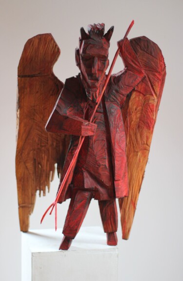Sculptuur getiteld "Z CYKLU DIABŁY BESK…" door Alex Johanson, Origineel Kunstwerk, Hout Gemonteerd op Houten paneel