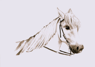 Pittura intitolato "White Horse Waterco…" da Aleksandra Marjanovic, Opera d'arte originale, Acquarello