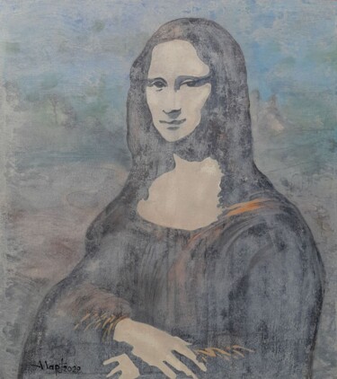 Painting titled ""Моя Мона Лиза"" by Aleksandr Martynenko, Original Artwork, Acrylic Mounted on Wood Panel