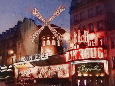 Digital Arts titled "Paris. Moulin Rouge." by Alex Mir, Original Artwork, Digital Painting