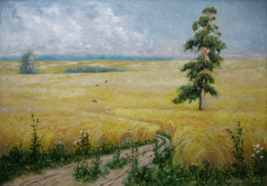 Painting titled "Август.Рожь" by Alexander Bezrodnykh, Original Artwork, Oil