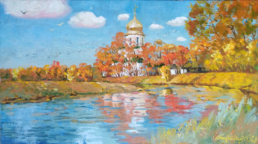 Painting titled "Парк у храма" by Alexander Bezrodnykh, Original Artwork, Oil