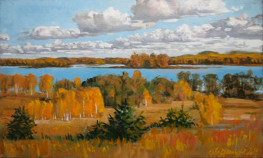 Картина под названием "Осень.Облака.Озеро" - Alexander Bezrodnykh, Подлинное произведение искусства, Масло