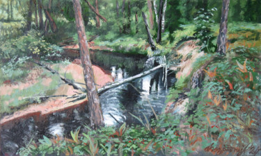 Картина под названием "Речка в лесу" - Alexander Bezrodnykh, Подлинное произведение искусства, Масло