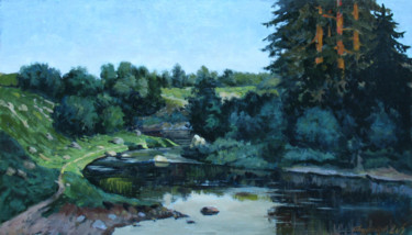 Картина под названием "Утро на реке" - Alexander Bezrodnykh, Подлинное произведение искусства, Масло