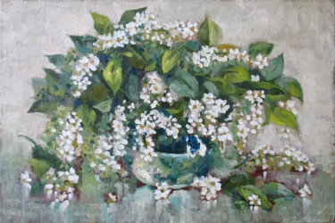 Painting titled "Букет-черёмухи." by Alexander Bezrodnykh, Original Artwork, Oil