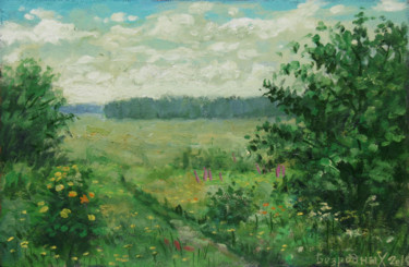 Painting titled "поле" by Alexander Bezrodnykh, Original Artwork, Oil