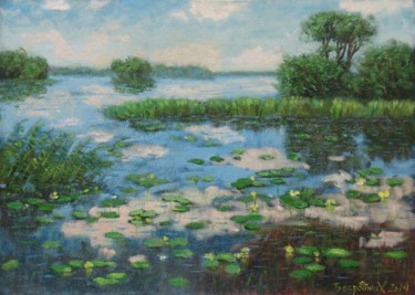 Painting titled "заводь" by Alexander Bezrodnykh, Original Artwork, Oil