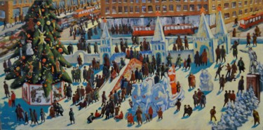 Pintura titulada "Новый Год  на площа…" por Alexander Bezrodnykh, Obra de arte original, Oleo