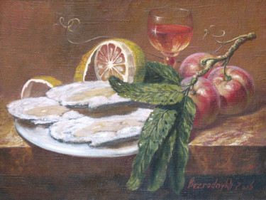 Картина под названием "с  устрицами" - Alexander Bezrodnykh, Подлинное произведение искусства, Масло