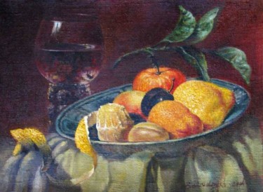 Pintura titulada "блюдо" por Alexander Bezrodnykh, Obra de arte original, Oleo