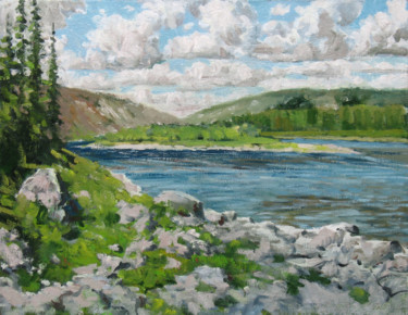 Peinture intitulée "река .горы" par Alexander Bezrodnykh, Œuvre d'art originale, Huile