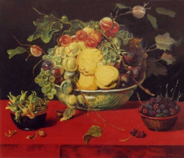 Painting titled "Fruits in a Bowl on…" by Alexander Bezrodnykh, Original Artwork, Other