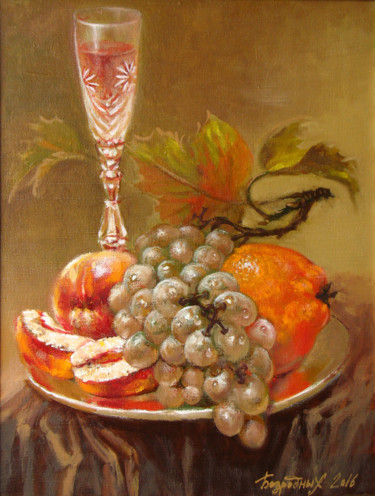 Картина под названием "натюрморт  с виногр…" - Alexander Bezrodnykh, Подлинное произведение искусства, Масло