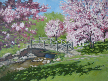Картина под названием "мостик.сад" - Alexander Bezrodnykh, Подлинное произведение искусства, Масло