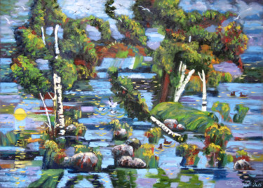 Картина под названием "Озеро.Вуокса.Острова" - Alexander Bezrodnykh, Подлинное произведение искусства, Масло