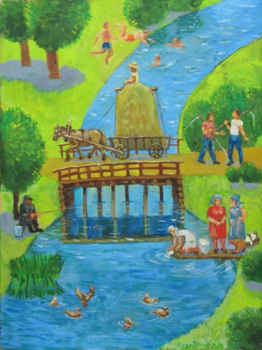 Peinture intitulée "полдень в деревне(n…" par Alexander Bezrodnykh, Œuvre d'art originale, Huile