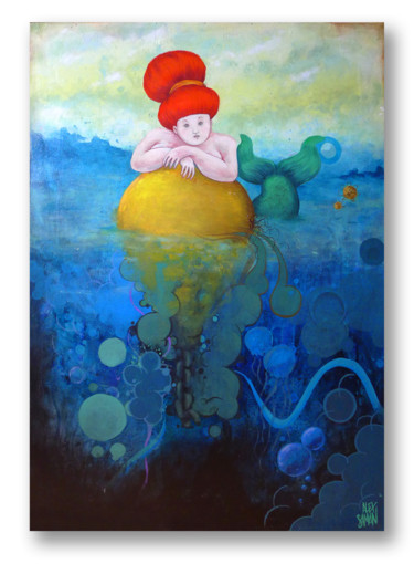 Painting titled "La sirène" by Alex Saman, Original Artwork, Acrylic