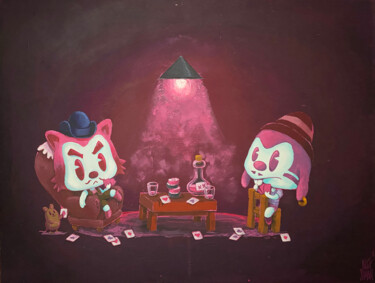 Malerei mit dem Titel "Les joueurs de carte" von Alex Saman, Original-Kunstwerk, Acryl