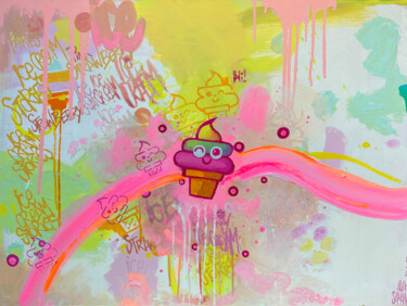 Картина под названием "The Ice cream Stori…" - Alex Saman, Подлинное произведение искусства, Акрил Установлен на Деревянная…