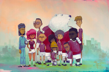 Картина под названием "The suburban soccer…" - Alex Saman, Подлинное произведение искусства, Акрил Установлен на Деревянная…