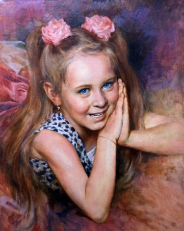 Painting titled "Портрет девочки мас…" by Alex Tochin, Original Artwork, Oil
