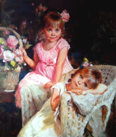 Картина под названием "Сестренки" - Alex Tochin, Подлинное произведение искусства, Масло