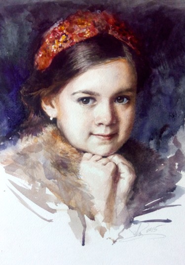 Painting titled "Детский портрет акв…" by Alex Tochin, Original Artwork, Watercolor