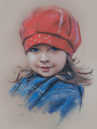 Pintura titulada "В красной шапочке" por Alex Tochin, Obra de arte original, Pastel