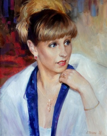 Картина под названием "Женский портрет по…" - Alex Tochin, Подлинное произведение искусства, Масло