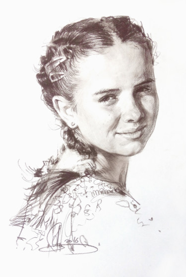 Drawing titled "Портрет девочки" by Alex Tochin, Original Artwork, Pastel