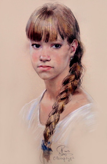 Painting titled "Портрет девушки" by Alex Tochin, Original Artwork, Pastel