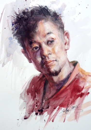 Картина под названием "Portrait of artist…" - Alex Tochin, Подлинное произведение искусства, Акварель