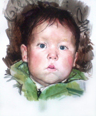 Pintura intitulada "Детский портрет" por Alex Tochin, Obras de arte originais, Aquarela