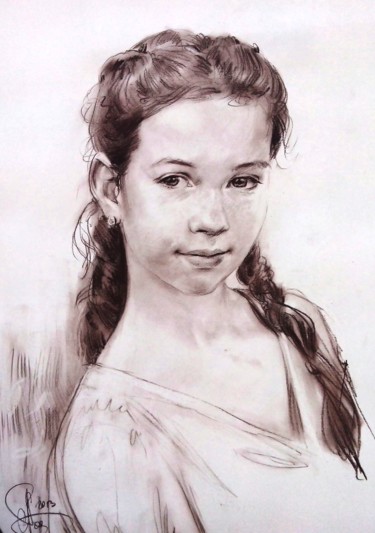 Drawing titled "Детский портрет с н…" by Alex Tochin, Original Artwork, Pastel