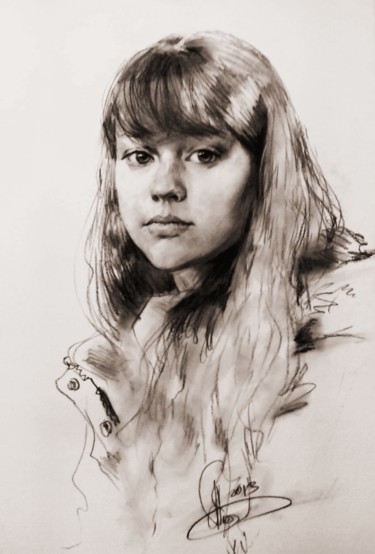Рисунок под названием "Портрет девушки с н…" - Alex Tochin, Подлинное произведение искусства, Пастель