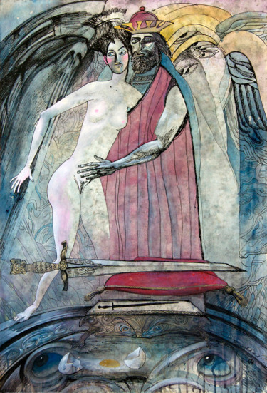 Malarstwo zatytułowany „Judith and Holofern…” autorstwa Alexander Ustinoff, Oryginalna praca, Akwarela